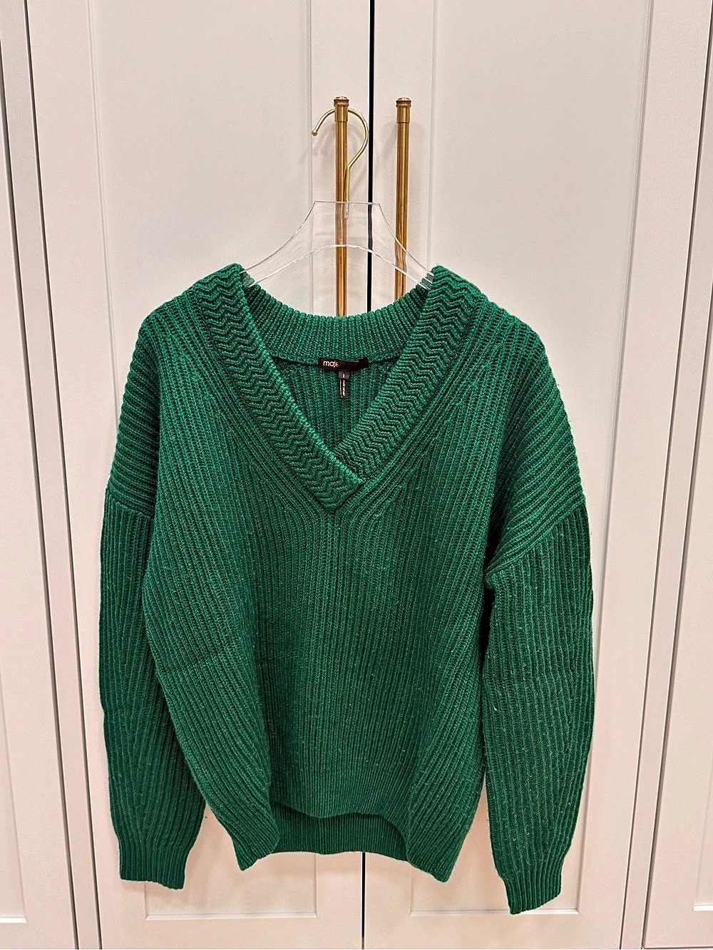 Maje Oversized V-Neck Sweater in Green
